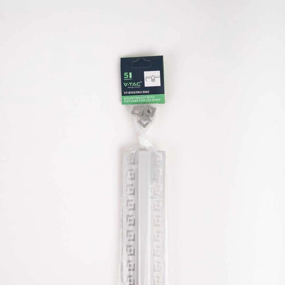 LED juostos profilis V-TAC, aliuminis, 2m, siauras, baltos spalvos.