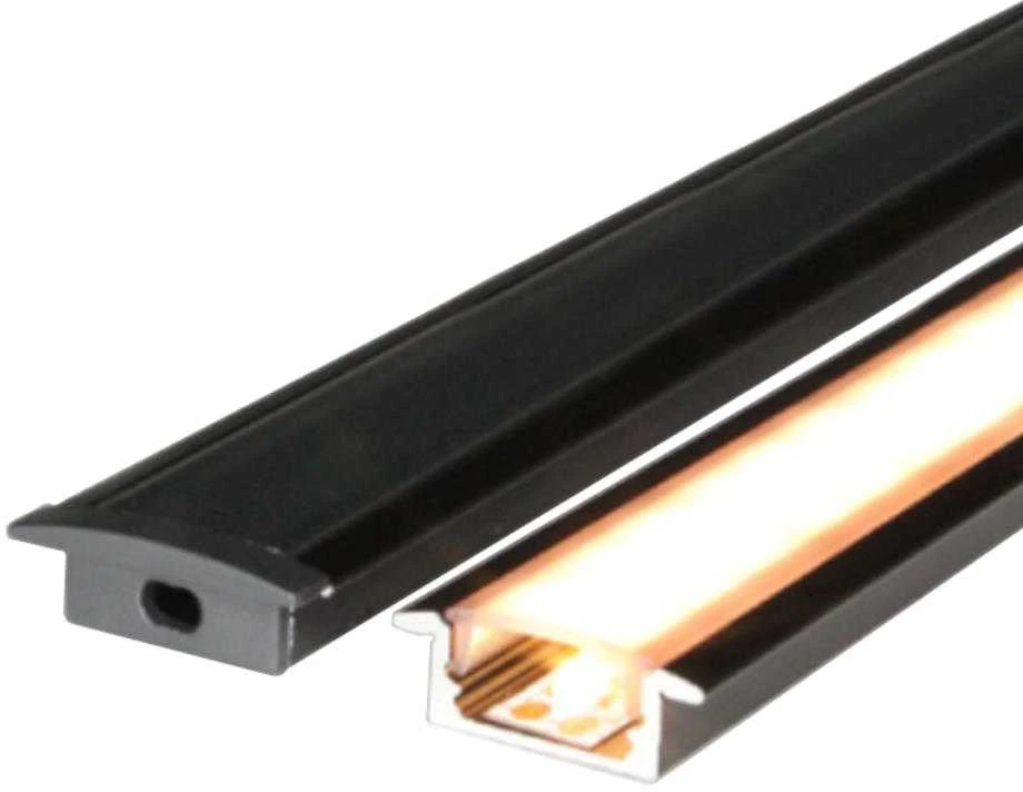 V-tac LED įleidžiamas profilis, juodas, 2m, su dangteliu ir montavimo priedais