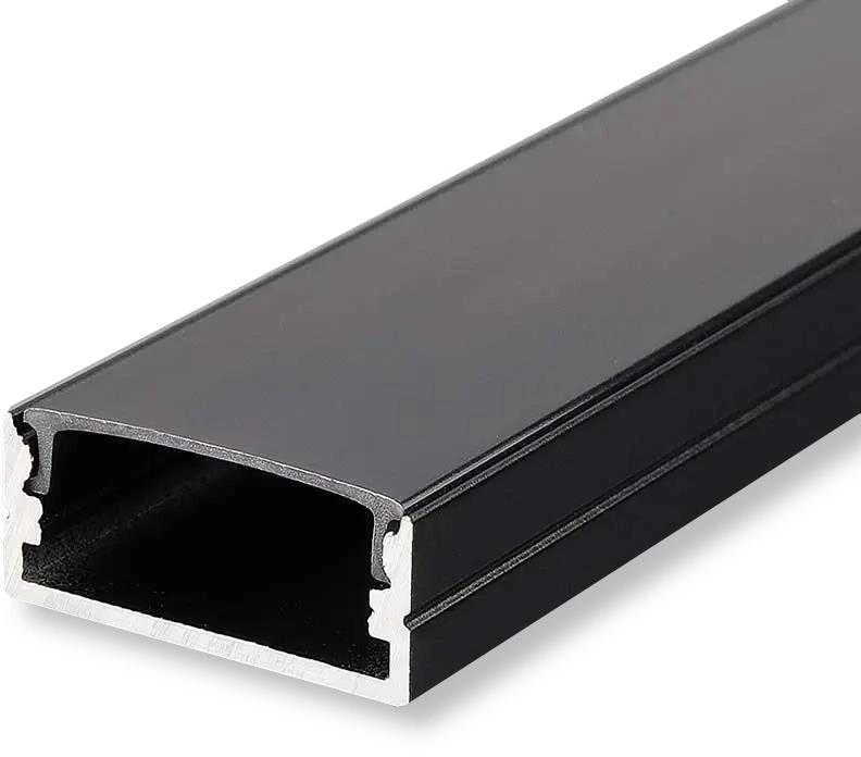 V-tac LED paviršinis profilis, juodas, 2m, su dangteliu ir montavimo priedais