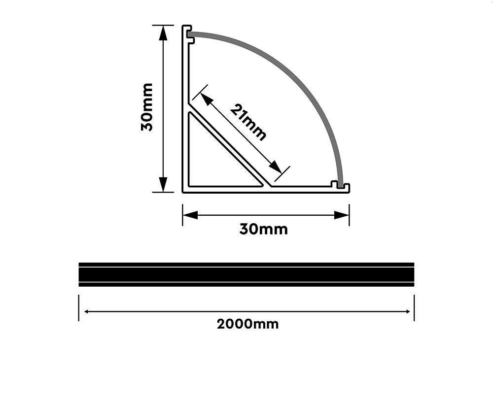 LED kampinis profilis su dangteliu, sidabro sp., 2000x30x30mm