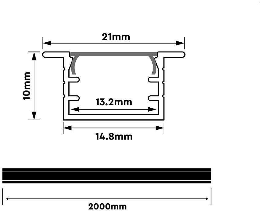 LED įleidžiamas profilis su dangteliu, sidabro sp., 2000x14.8x10mm