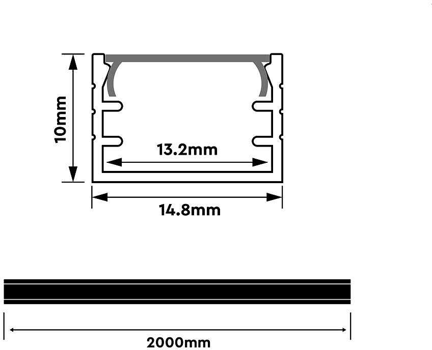 LED paviršinis profilis su dangteliu, sidabro sp., 2000x14.8x10mm
