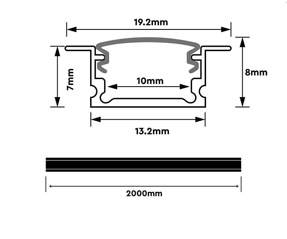 LED įleidžiamas profilis su dangteliu, sidabro sp., 2000x13.2x7mm
