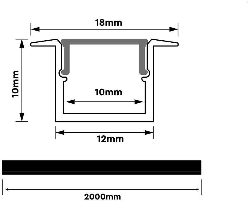LED įleidžiamas profilis su dangteliu, sidabro sp., 2000x12x10mm