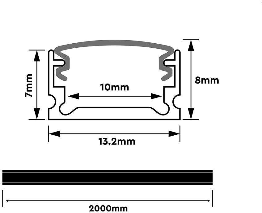 LED paviršinis profilis su dangteliu, sidabro sp., 2000x13.2x7mm