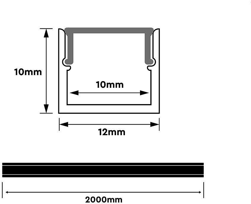 LED paviršinis profilis su dangteliu, sidabro sp., 2000x12x10mm