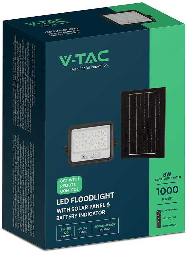 100W LED prožektorius su saulės baterija, juodas, 2000-8000K, dimeriuojamas