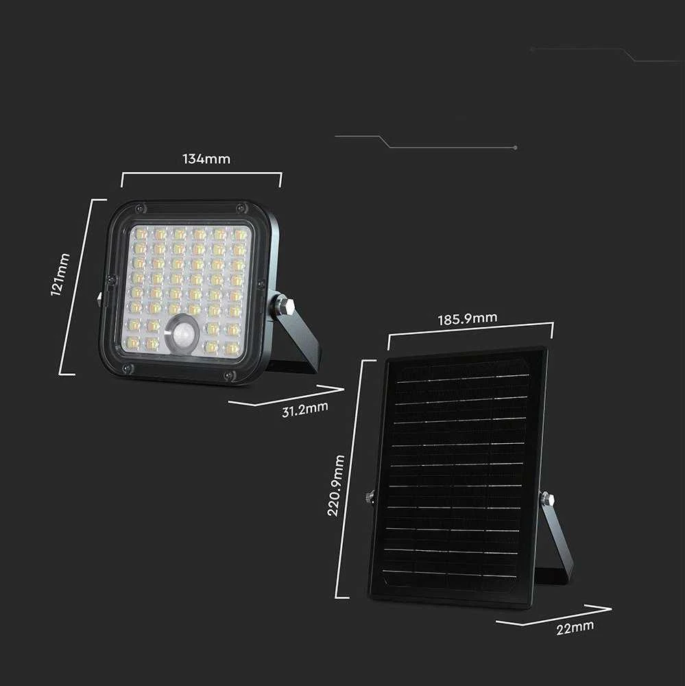 V-tac 10W LED prožektorius su saulės baterija ir judesio davikliu, juodas, 4000/6000K