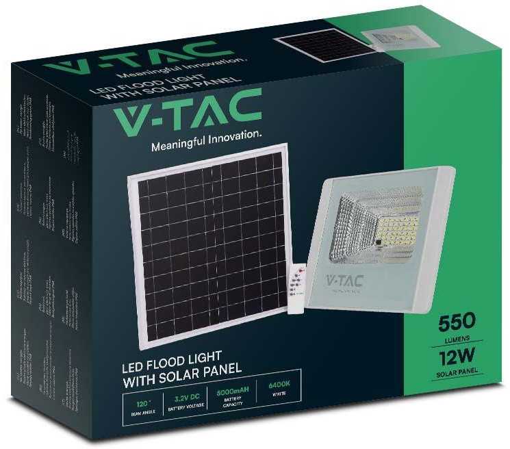 V-tac 12W LED prožektorius su saulės baterija, baltas, 6400K