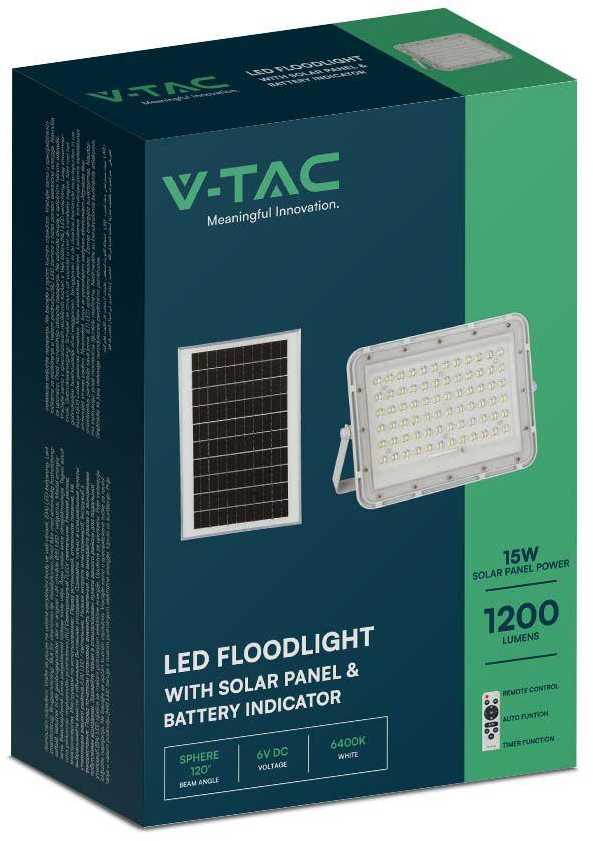 V-tac 15W LED prožektorius su saulės baterija, baltas, 4000K