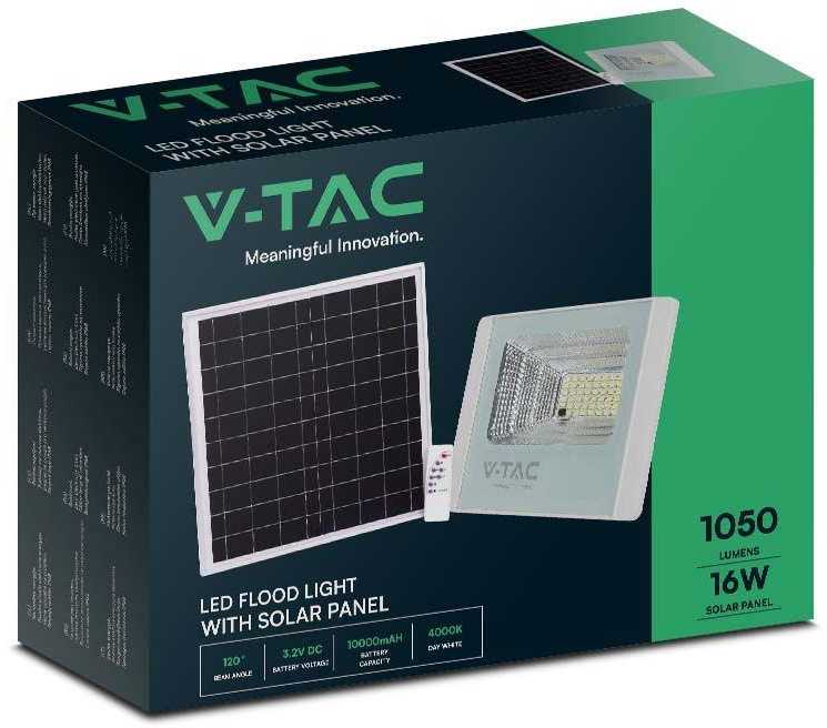 V-tac 16W LED prožektorius su saulės baterija, baltas, 4000K