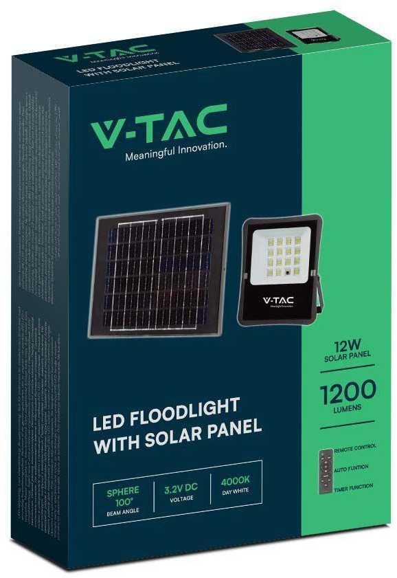 V-tac 16W LED prožektorius su saulės baterija, juodas, 4000K