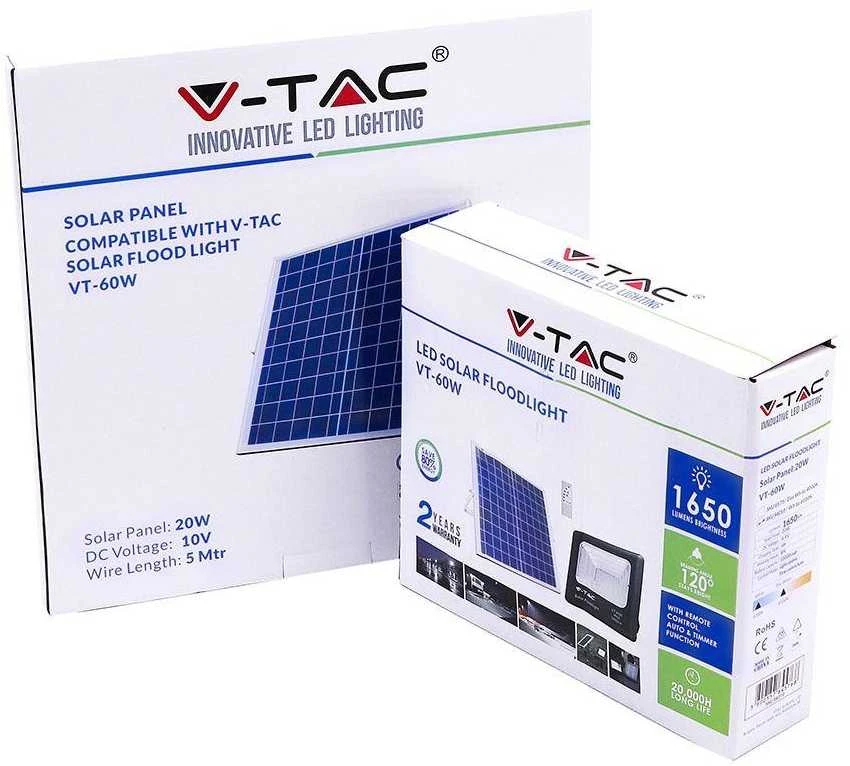 V-tac 20W LED prožektorius su saulės baterija.