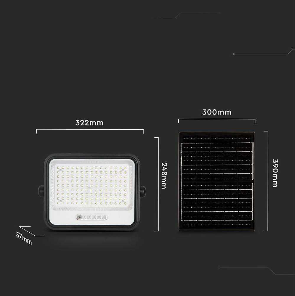 300W LED prožektorius su saulės baterija, juodas, 2000-8000K, dimeriuojamas