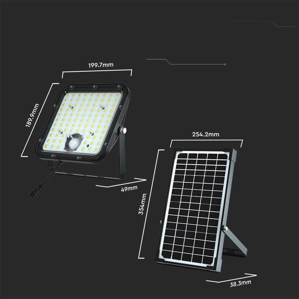 V-tac 30W LED prožektorius su saulės baterija, juodas, 6400K, su judesio davikliu