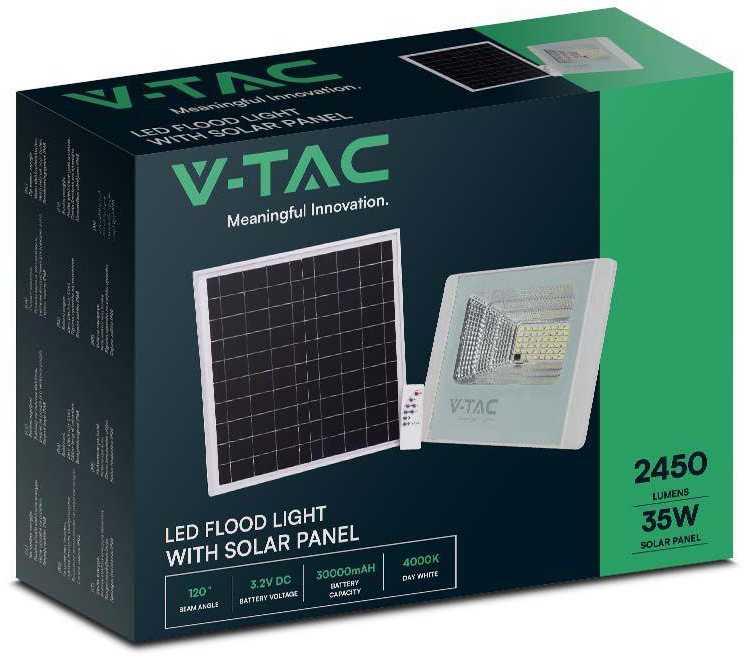V-tac 35W LED prožektorius su saulės baterija, baltas, 4000K
