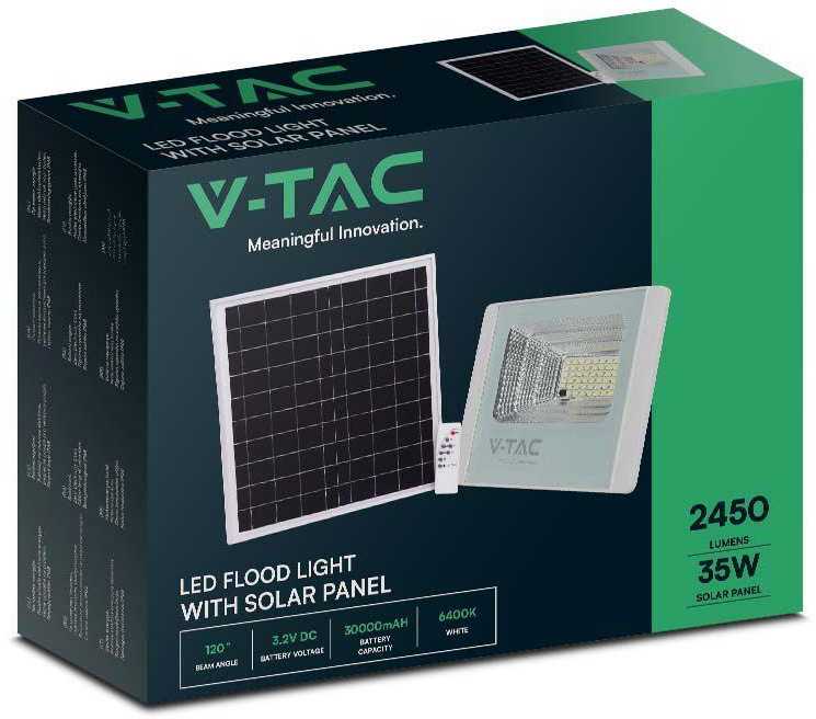 V-tac 35W LED prožektorius su saulės baterija, baltas, 6400K