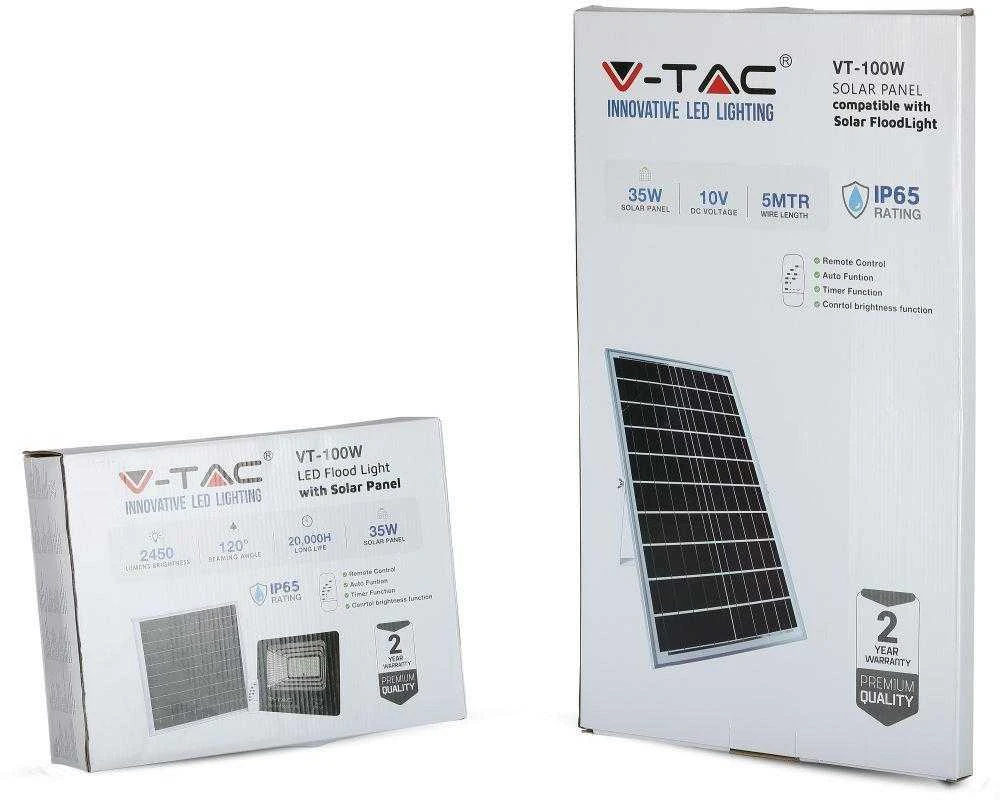 V-tac 35W LED prožektorius su saulės baterija. 4000K (dienos šviesa), juodas,