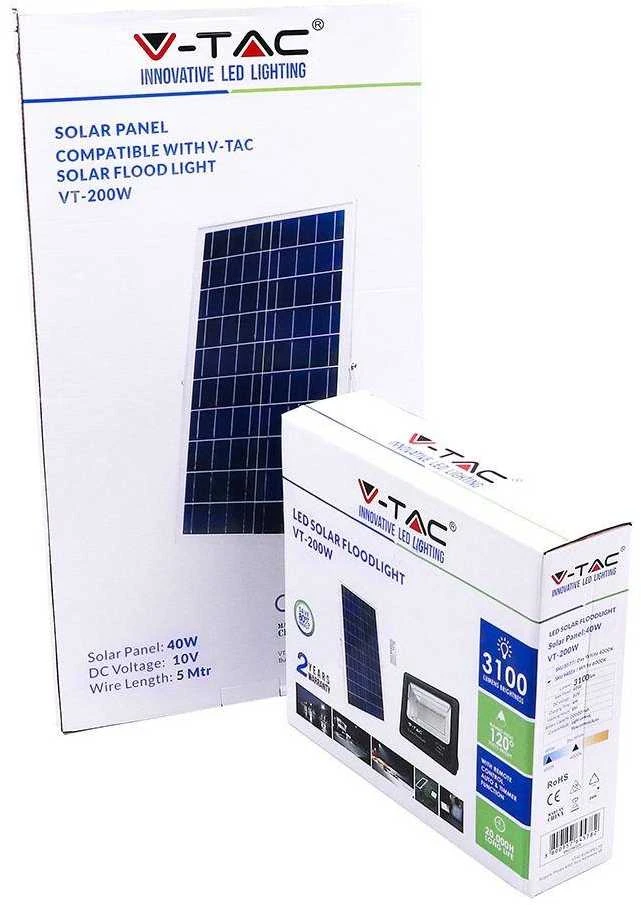V-tac 40W LED prožektorius su saulės baterija. 4000K (dienos šviesa), juodas,