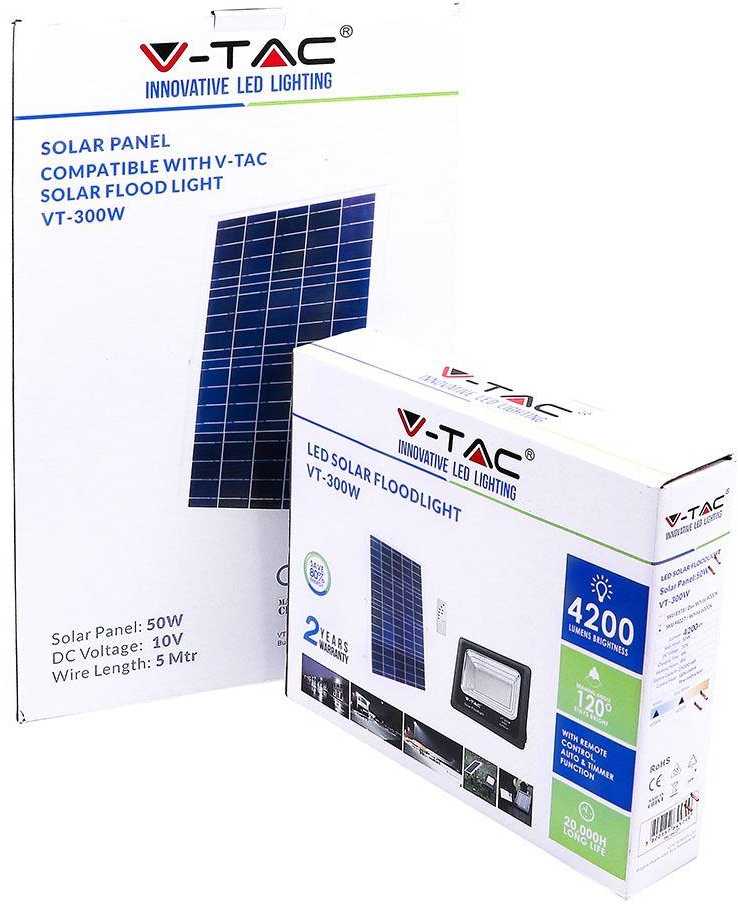 V-tac 50W LED prožektorius su saulės baterija, juodas, 4000K