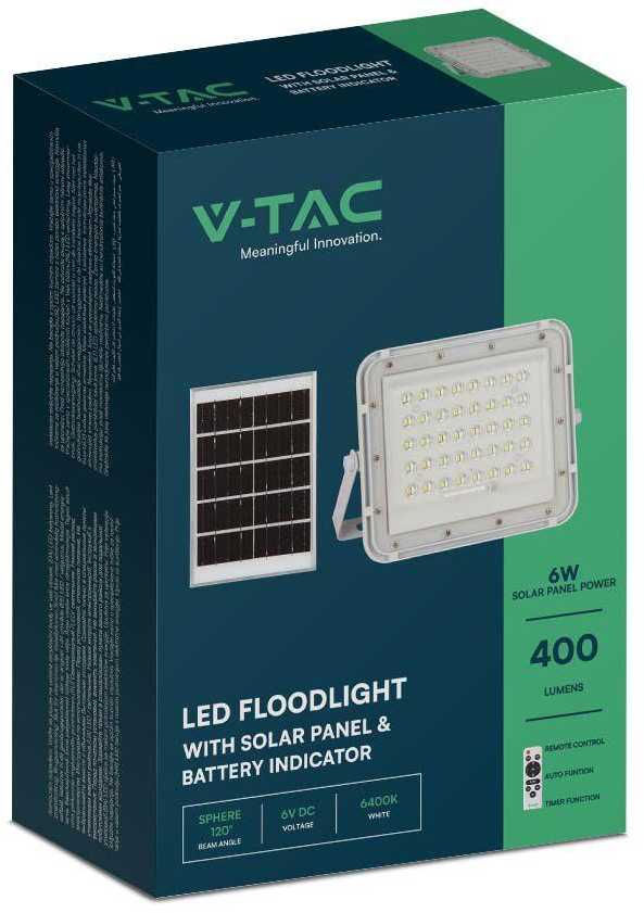 V-tac 6W LED prožektorius su saulės baterija, baltas, 4000K