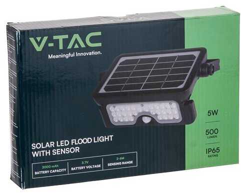 5W LED prožektorius V-TAC, 4000K (natūraliai balta), juodas, su saulės baterija