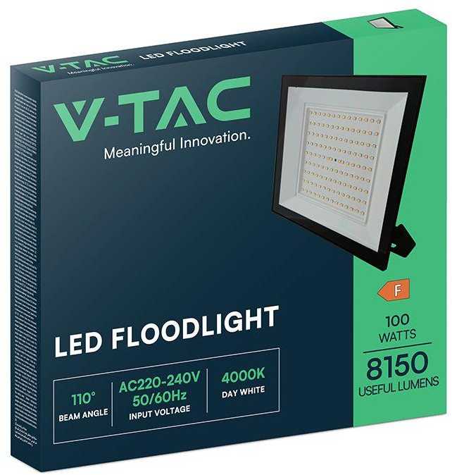 V-tac 100W LED prožektorius, juodas, 3000K