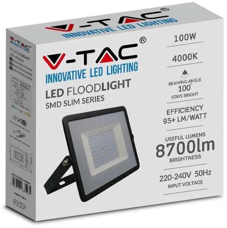 V-tac 100W LED prožektorius, E-serija, juodu korpusu, 4000K