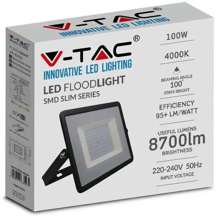V-tac 100W LED prožektorius, E-serija, juodu korpusu, 6500K