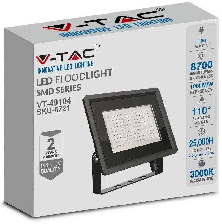 V-tac 100W LED prožektorius, juodas, 4000K