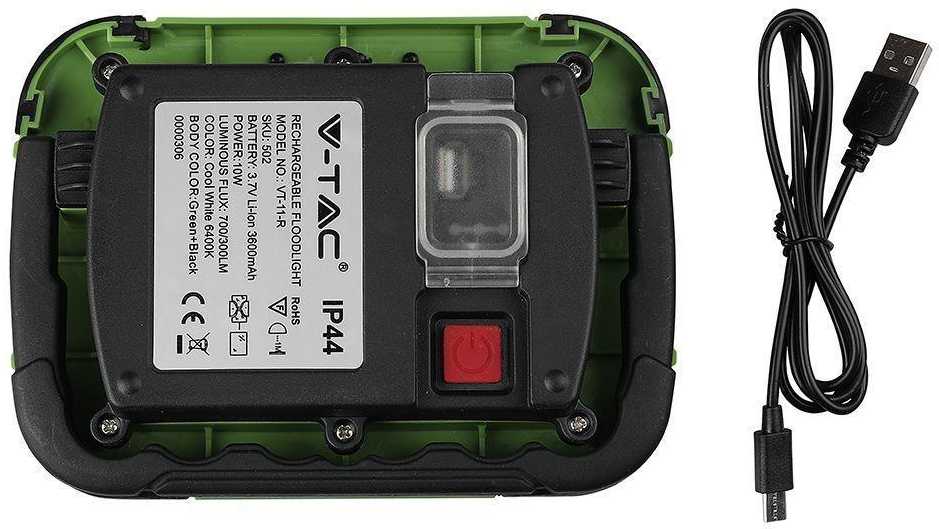 V-tac 10W LED prožektorius, įkraunamas, 4000K