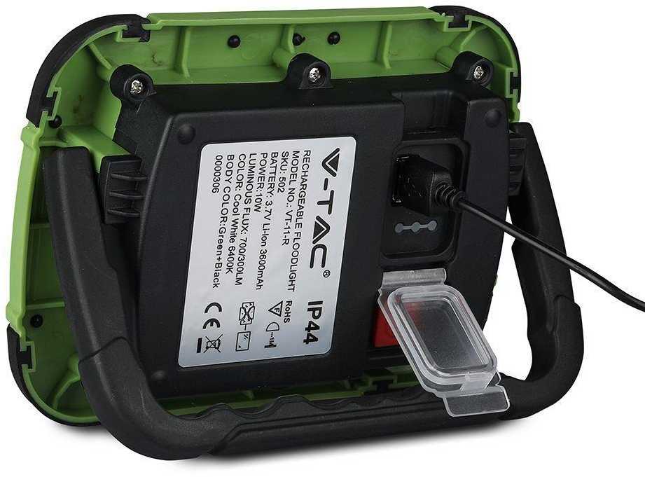 V-tac 10W LED prožektorius, įkraunamas, 4000K