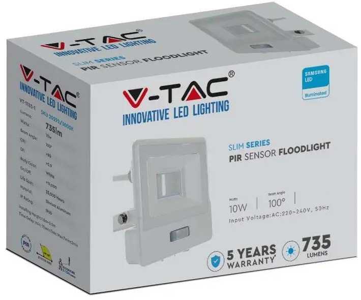 10W LED prožektorius V-TAC, baltu korpusu, 4000K, su judesio davikliu