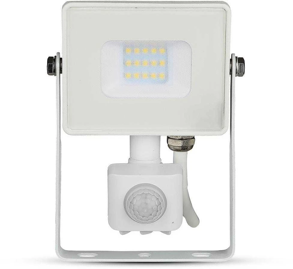 10W LED prožektorius V-TAC, 6000K (šaltai balta), su judesio davikliu, baltu korpusu, SAMSUNG LED chip