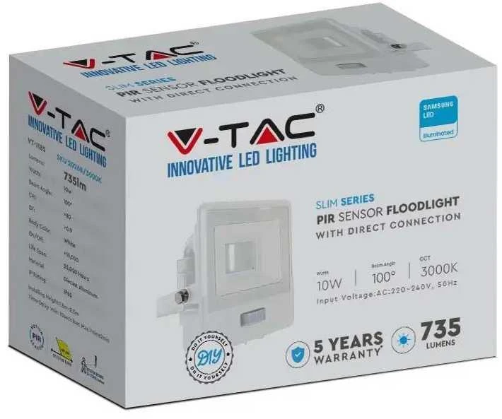 Samsung 10W LED prožektorius V-TAC, baltu korpusu, 4000K, su judesio davikliu