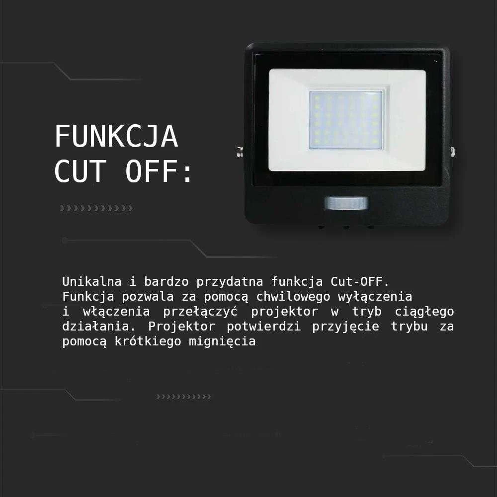 10W LED prožektorius V-TAC, juodu korpusu, 6500K, su judesio davikliu