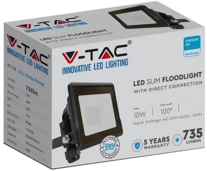 Samsung 10W LED prožektorius V-TAC, juodu korpusu, 6500K