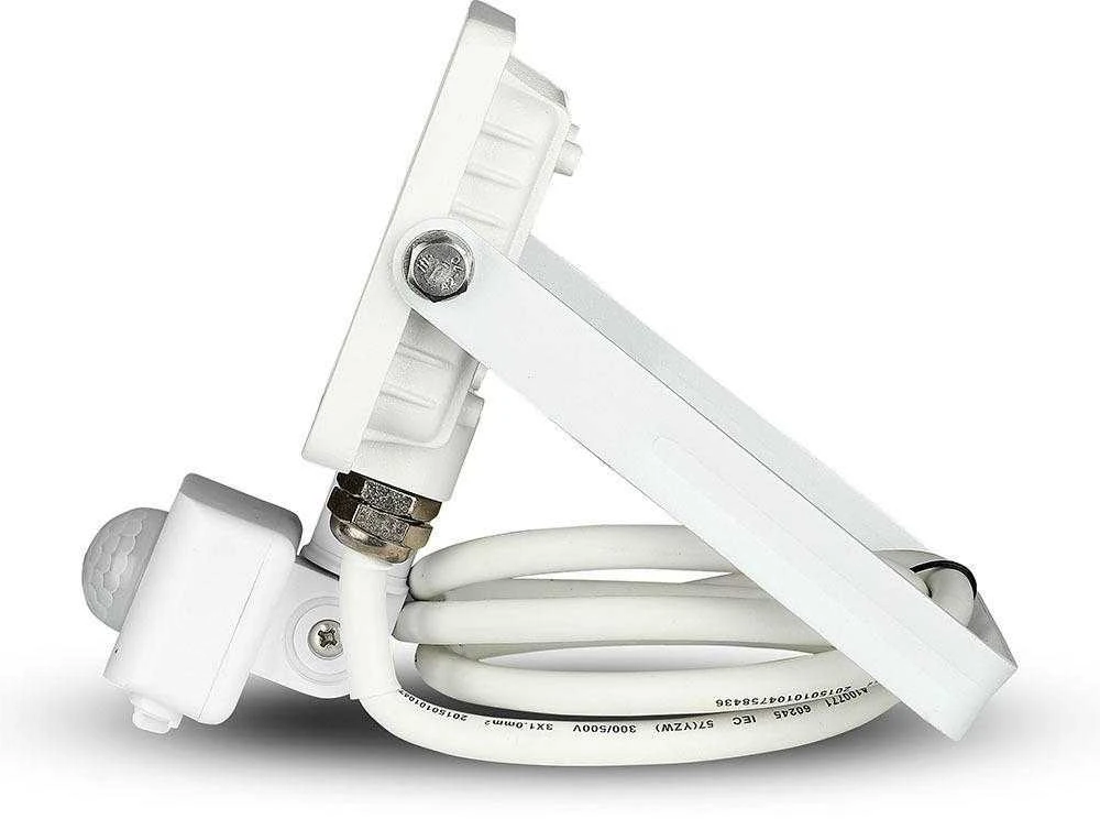 10W LED prožektorius V-TAC, 3000K (šiltai balta), su judesio davikliu, baltu korpusu, SAMSUNG LED chip