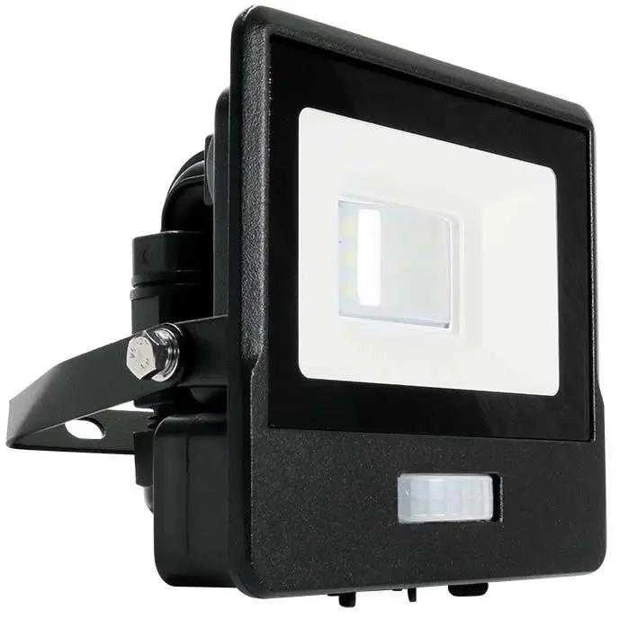 10W LED prožektorius V-TAC, juodu korpusu, 6500K, su judesio davikliu