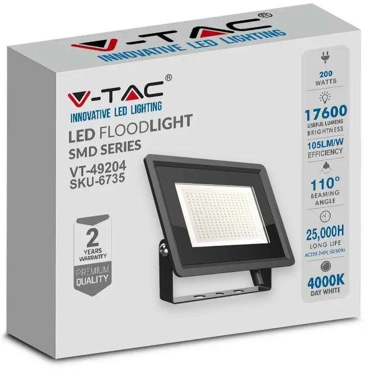 V-tac 200W LED prožektorius, juodas, 4000K