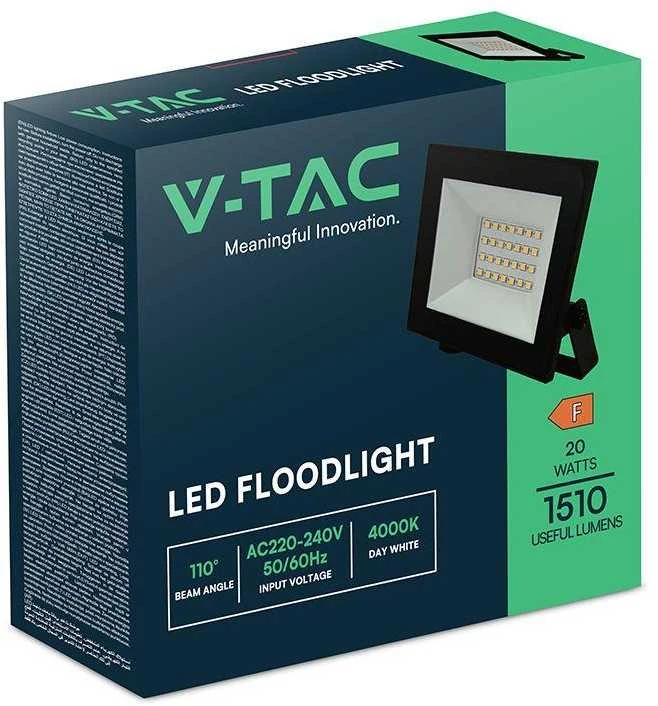 V-tac 20W LED prožektorius, juodas, 6500K