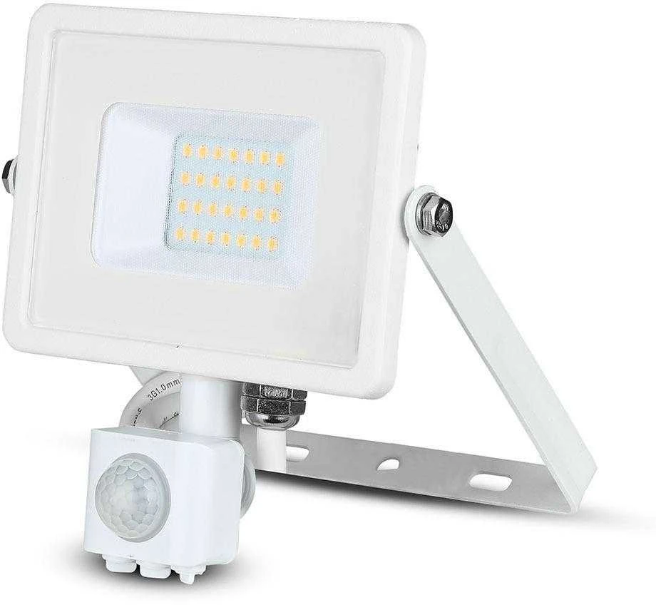 20W LED prožektorius V-TAC, 4000K (natūraliai balta),su judesio davikliu, baltu korpusu, SAMSUNG LED chip
