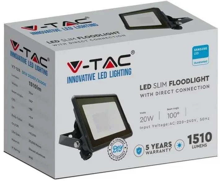 Samsung 20W LED prožektorius V-TAC, juodu korpusu, 6500K