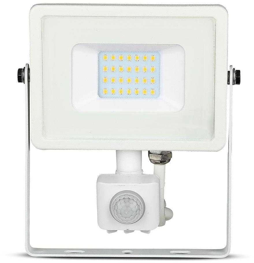 20W LED prožektorius, 3000K, su judesio davikliu, baltu korpusu, SAMSUNG LED chip