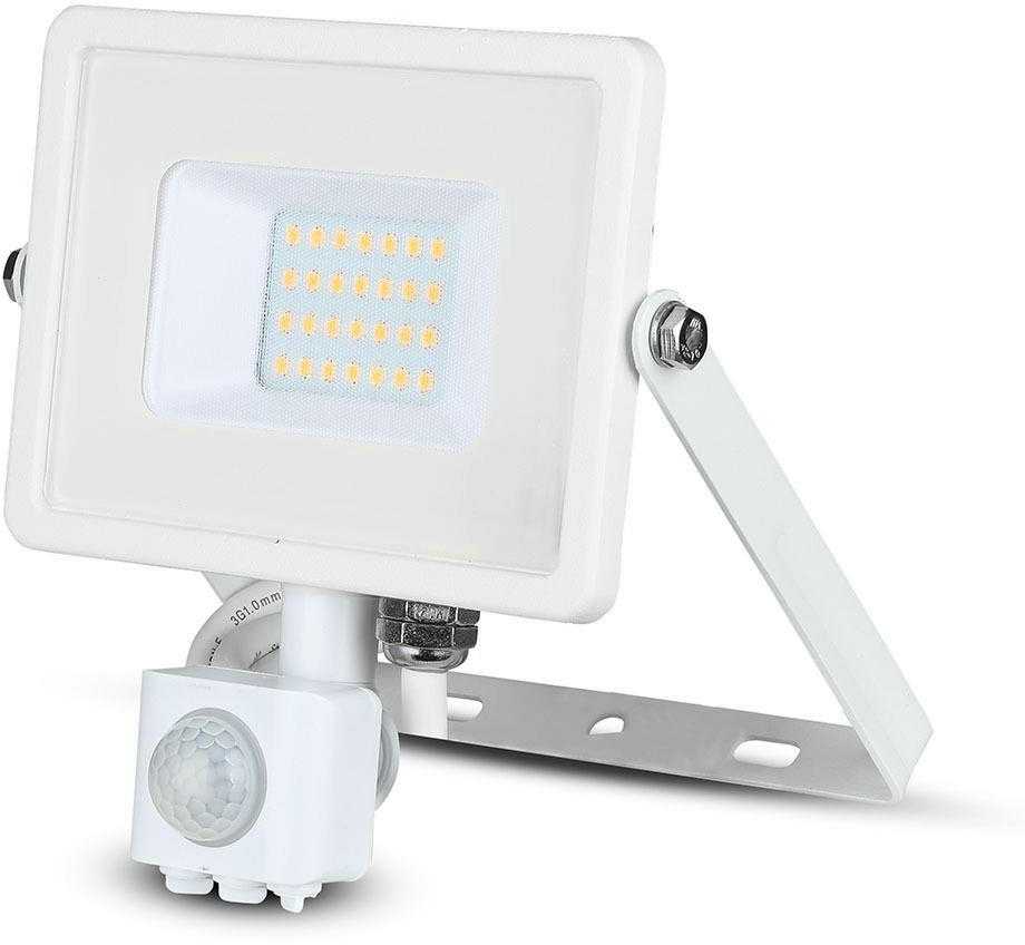 20W LED prožektorius V-TAC, 6400K (šaltai balta),su judesio davikliu, baltu korpusu, SAMSUNG LED chip