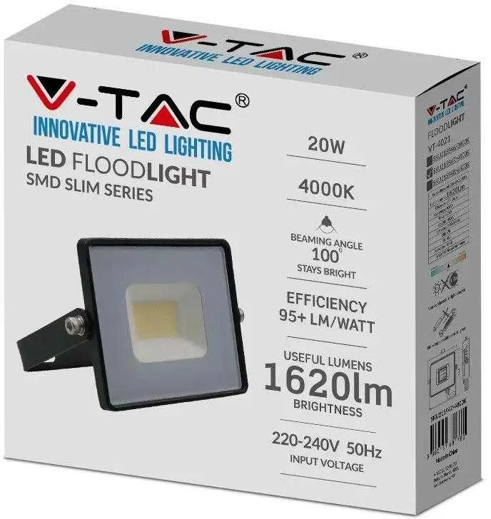 V-tac 20W LED prožektorius, juodu korpusu, 6500K, IP65