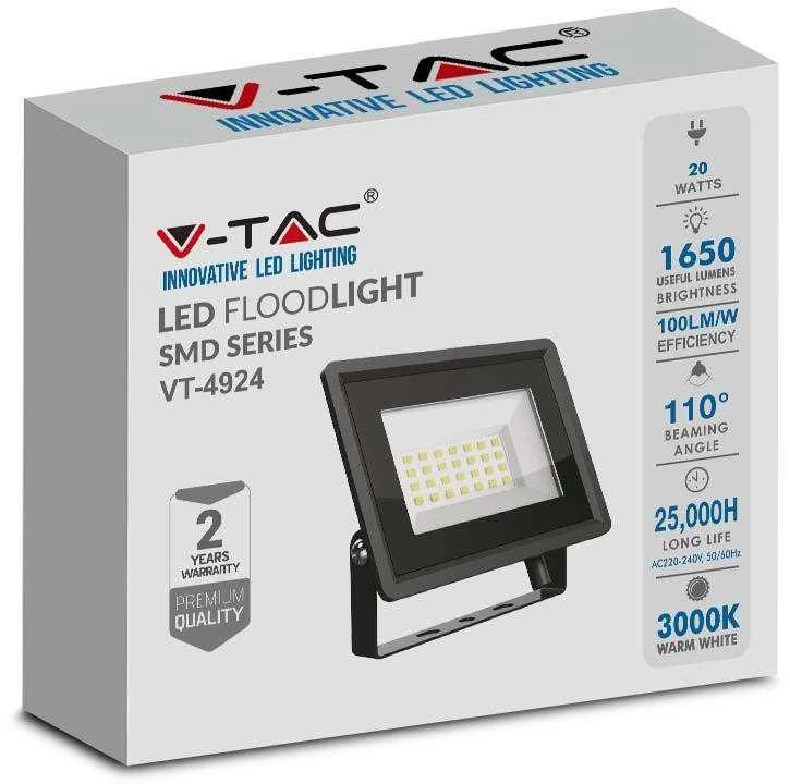 V-tac 20W LED prožektorius, juodu korpusu, 4000K