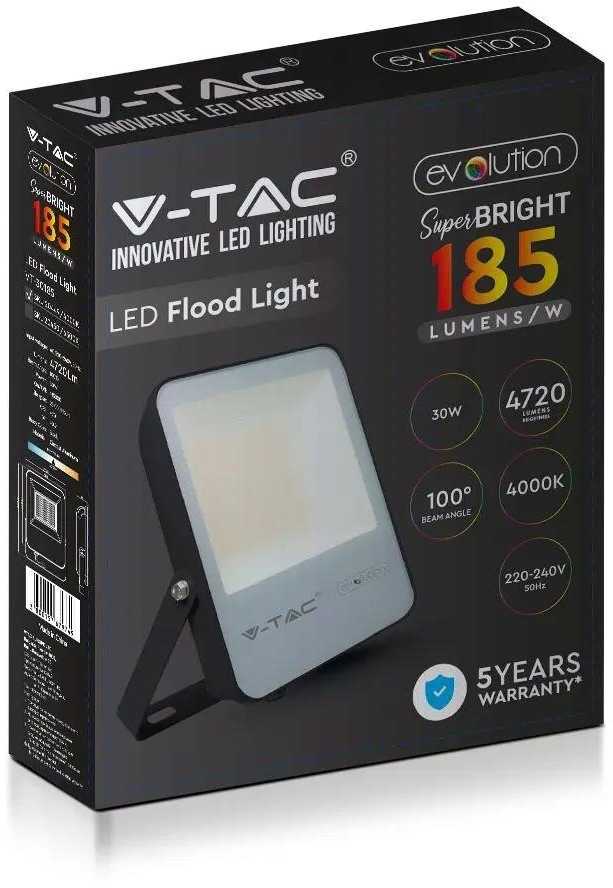 V-tac 30W LED prožektorius, juodu korpusu, 6400K, IP65