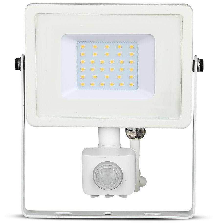 30W LED prožektorius V-TAC, 4000K (natūraliai balta), su judesio davikliu, baltu korpusu, SAMSUNG LED chip