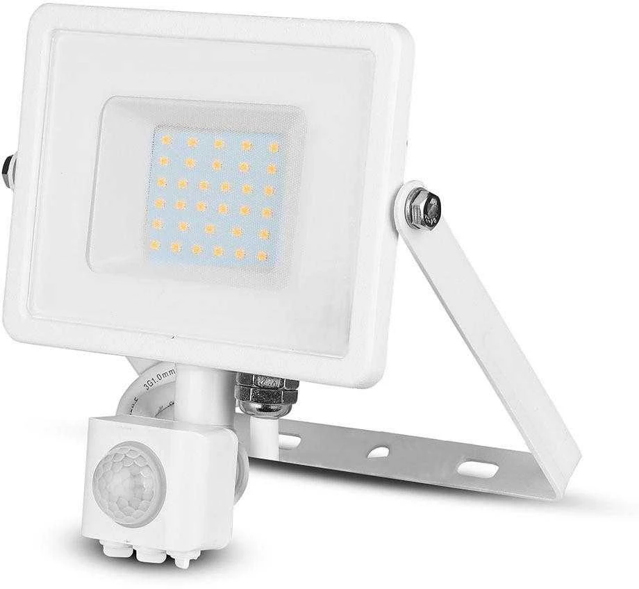 30W LED prožektorius V-TAC, 6400K (šaltai balta), su judesio davikliu, baltu korpusu, SAMSUNG LED chip